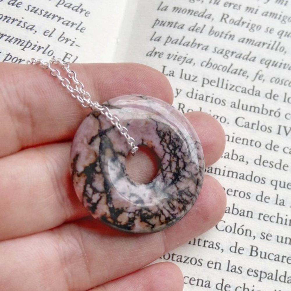 RHODONITE DONUT 925 SILVER DELICATE BOHO NECKLACE